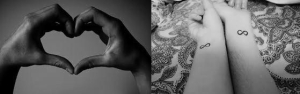 Hands in Shape of Heart Two arms with infinity tattoos