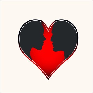 Silhouette of lovers in heart