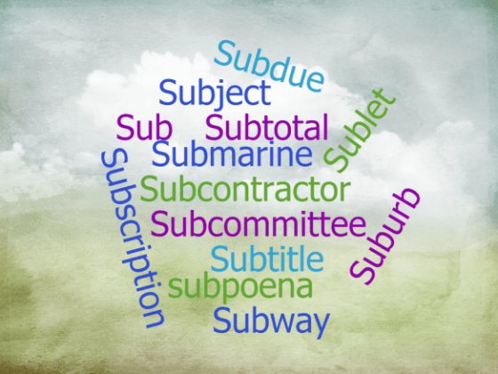 a word cloud of various words beginning with "sub"